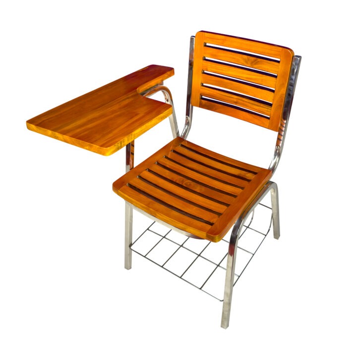 Classroom Study Chair with SS Steel Frame & Wooden Writing Pad.
